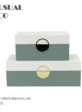 现代简约北欧白色蓝色拼t接首饰盒收纳盒摆件样板房售楼处软装饰