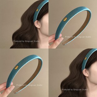 气质金标头箍洋气细发箍盘发器 发箍女20x25新款 莫兰迪绿 丝光法式