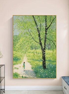 田园风花卉手绘油画感客厅玄关风景挂画卧室床头田野小清新装饰画