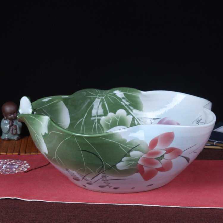 景德镇陶瓷鱼缸 荷花青蛙睡莲缸 乌缸金鱼缸家居装饰时尚摆件