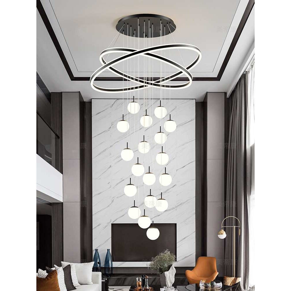 复式楼别墅挑空客厅大吊灯现代轻奢loft跃层楼梯灯挑高楼中楼大灯