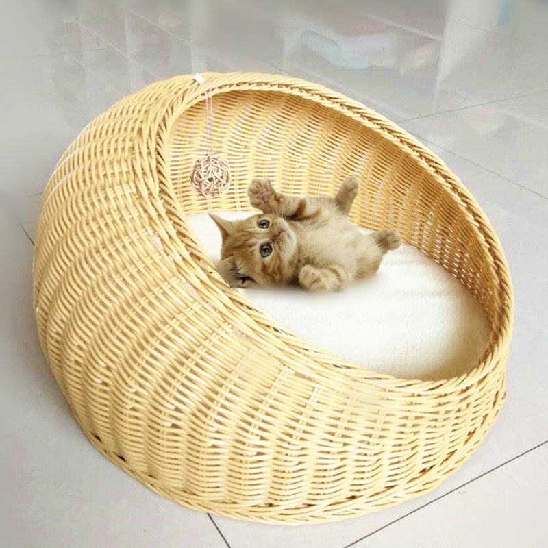 藤编猫窝可拆窝小型泰迪狗洗宠物深度睡眠封包式狗狗窝猫房子闭邮