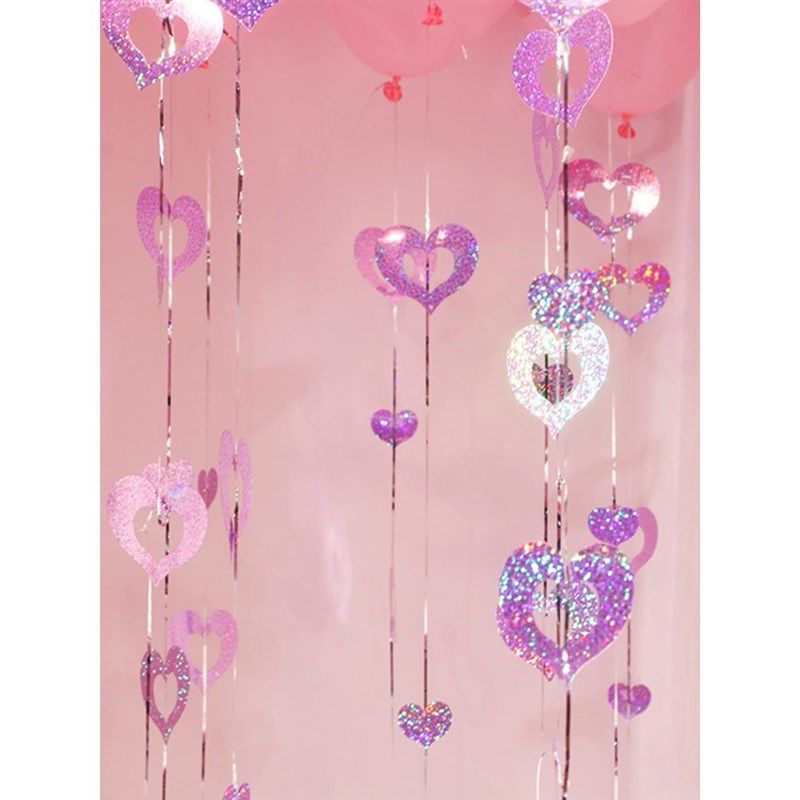 气球雨丝吊坠结婚装饰用品婚房布置爱心星星喜字生日镭射亮片挂件