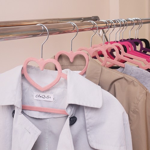 小孩魔术女装植绒衣橱少女衣架爱心家用衣柜粉色衣帽间儿童挂衣架