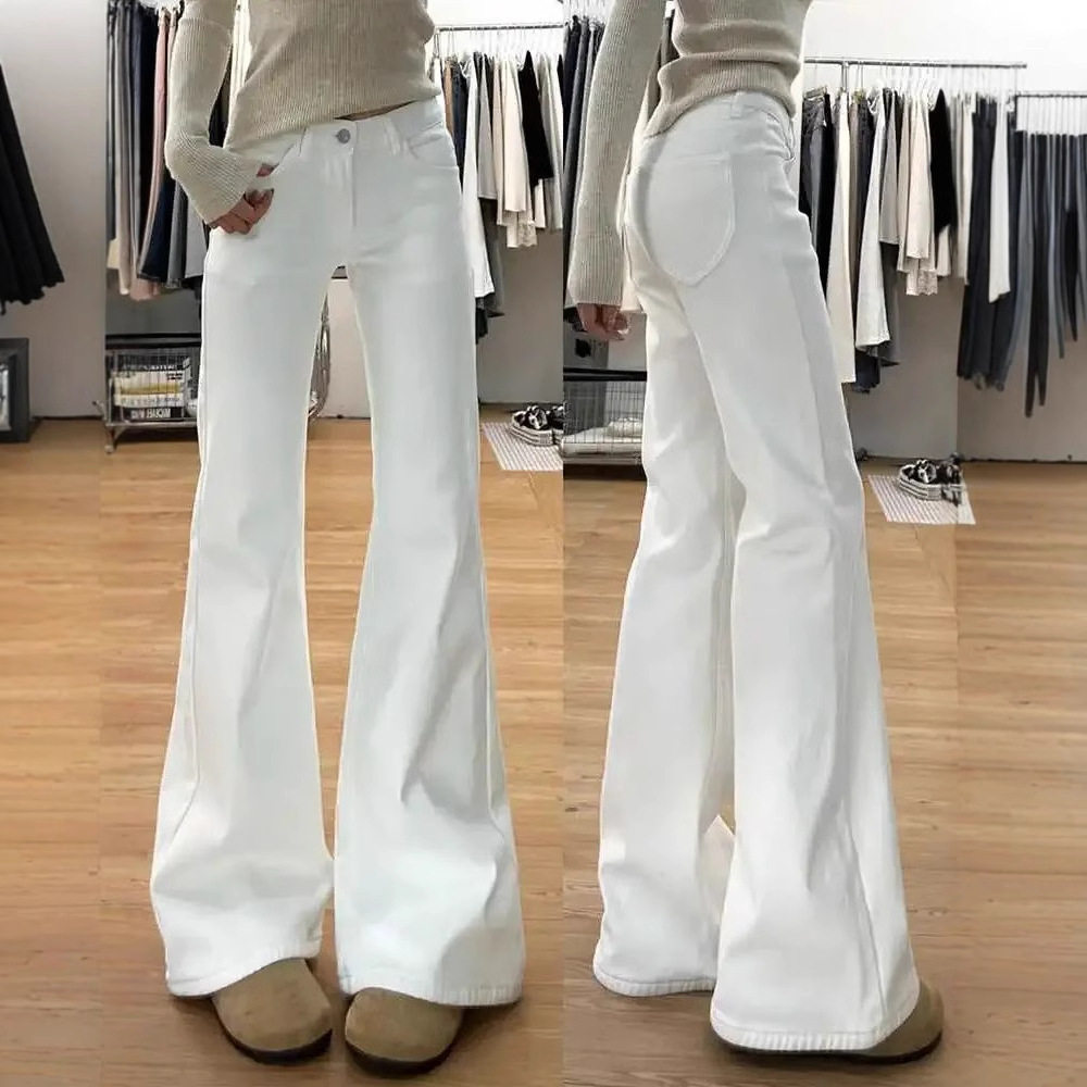 【春秋】新款白色不贴腿低腰显瘦宽松直筒拖地裤子微喇牛仔裤裤子