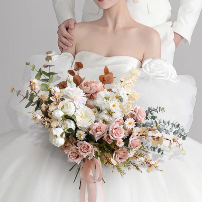 欧式婚娘拍照手捧花束摄制外景新纱结婚道具仿真花艺定影玫瑰绢花
