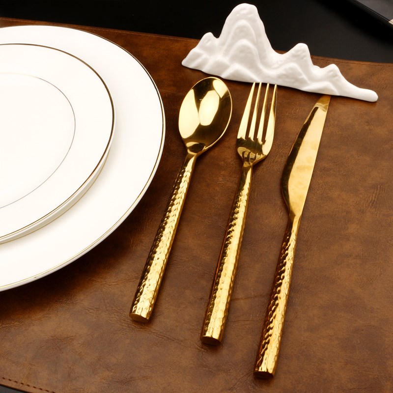 金色刀叉勺三件套牛排盘子西餐盘高档家用欧式刀叉套装西餐餐具