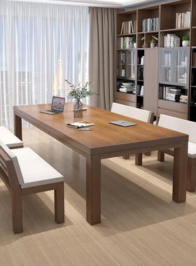 现代书房实木书桌简约客厅办公室阅读室长条工作台休息区阅读桌