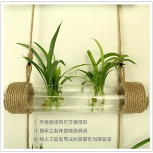 创意DI手壁挂Y工麻绳水培玻璃花幼瓶儿园家居墙面装饰背景墙挂饰