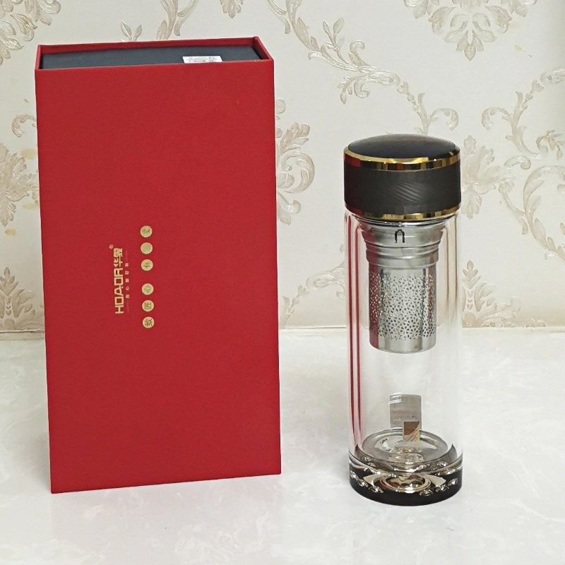 华象一帆风顺高端双层加厚隔热水晶玻璃杯礼品盒装茶水分离玻璃杯