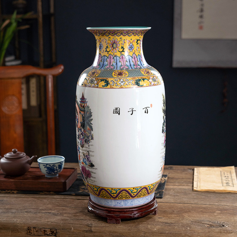 景陶镇德瓷仿古百子图大号花瓶家居式厅博古架新中客装饰插花摆件