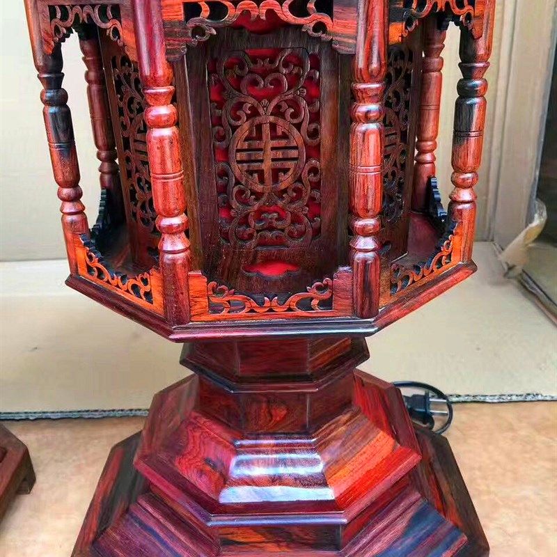 红木古典台灯落地灯红酸枝宫灯佛堂佛灯装饰客厅卧室展厅书房复古