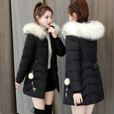 棉衣女中长款2023新款韩版修身加厚小个子羽绒棉服时尚大毛领外套
