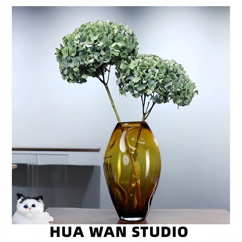 暖秋  琥珀金原色加厚水晶玻璃花瓶水样鲜切花玫瑰百合桌面摆件