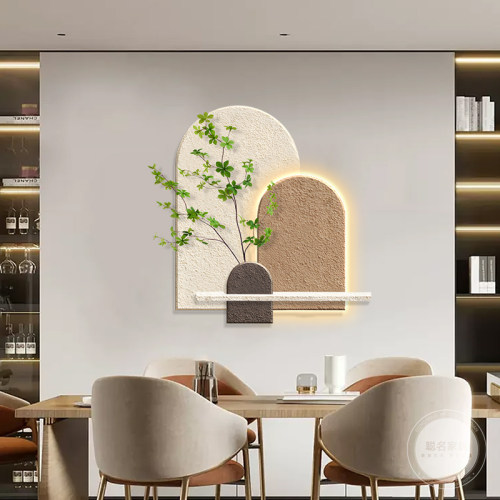 奶油风餐厅装饰画高级感灯画砂岩肌理画立体抽象客厅入户玄关挂画
