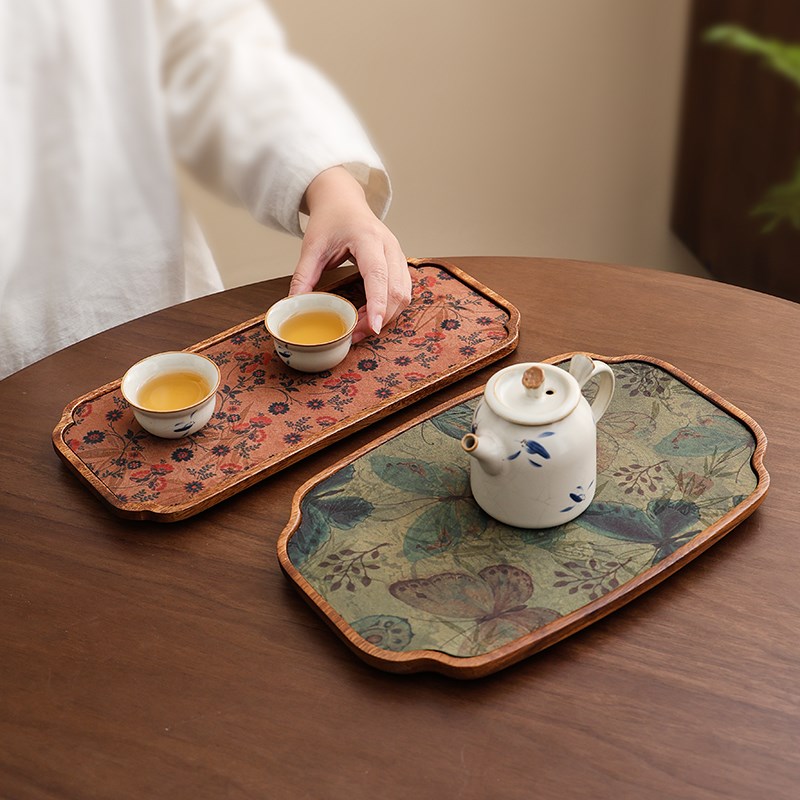 胡桃木茶盘托盘长方形壶承干泡台复古茶杯垫防烫隔热茶台布艺茶席