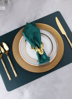 样板间餐具摆件金色玻璃盘软装摆台骨瓷盘家用桌面装饰套装碟
