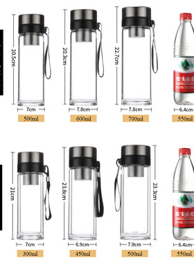 单层玻璃杯大容量双层加厚水杯男女士耐热便携泡茶杯子家用700ml
