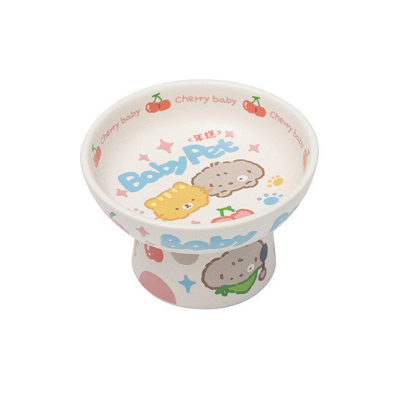 年糕碗趣护陶瓷猫童平口碗猫咪狗狗高脚碗颈椎吃饭用品饭盆饭碗