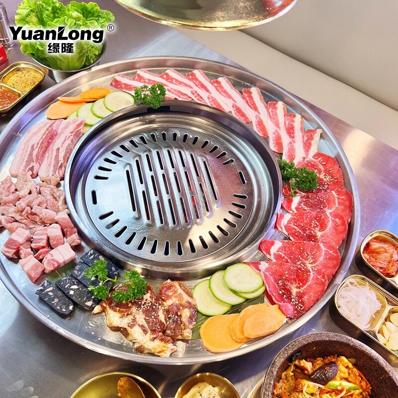 烤肉店创意呼啦圈商用圆环形托盘呼啦圈餐盘韩式不锈钢圆形托盘