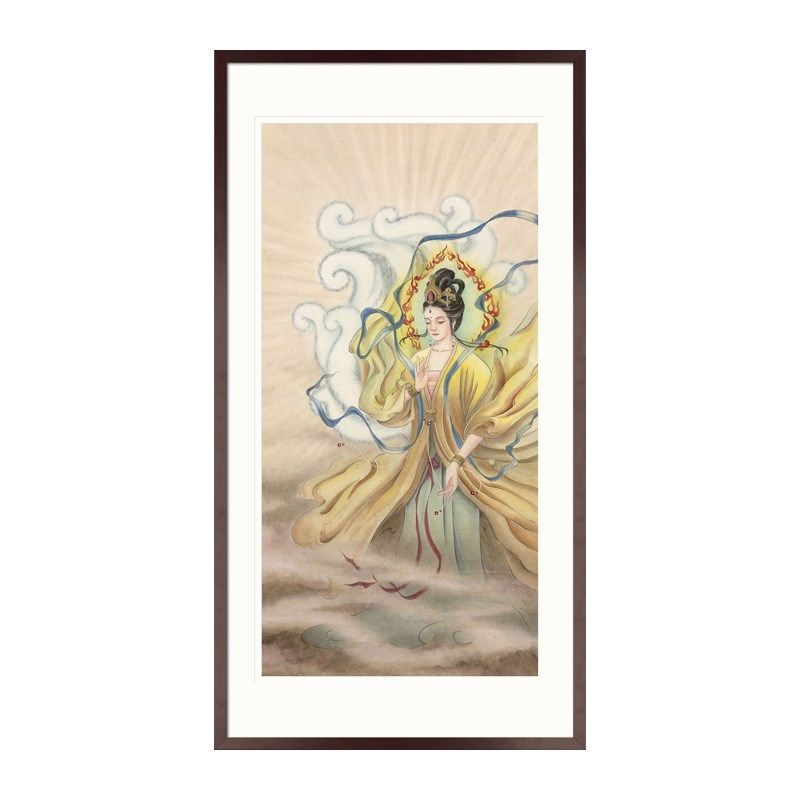 工笔神中人物国画玄狐元君九尾狐画像玄关书房式仙画轴卷轴挂画框