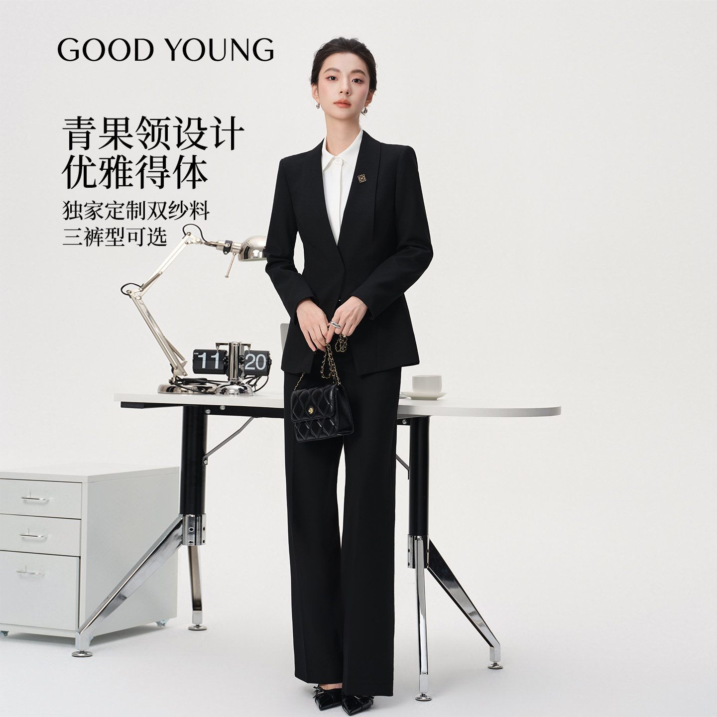 GOOD YOUNG西装青果领黑色女商务面试职场考公职业正装西装外套