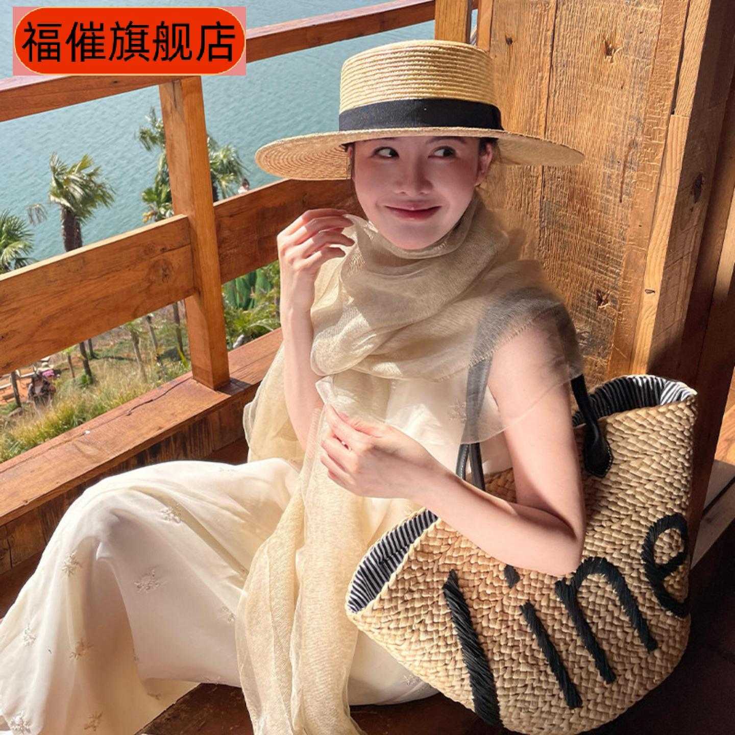 米色丝巾轻薄女士新款含羊毛轻奢桑蚕丝领巾披肩围巾纱巾外搭