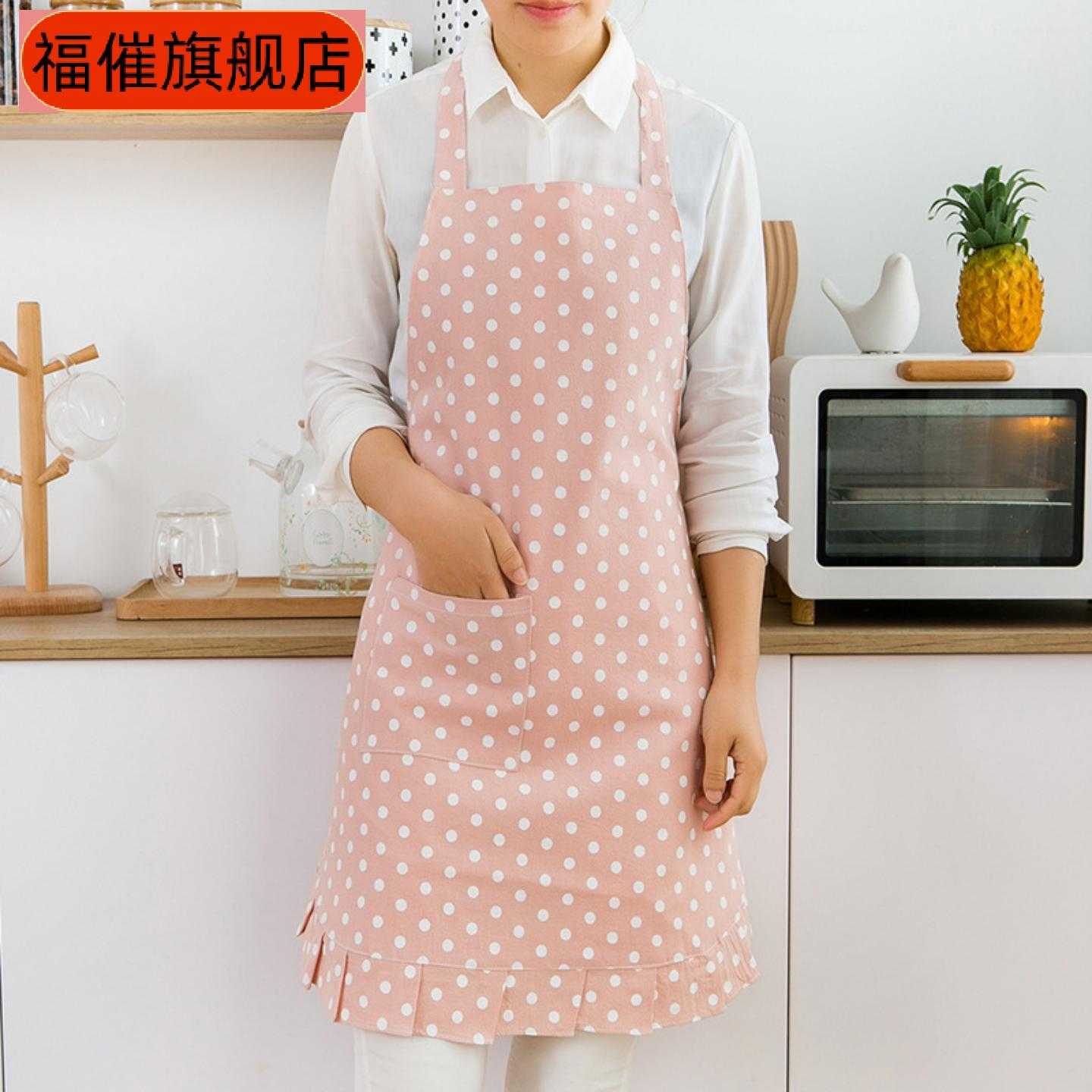 波点围裙女日系挂脖透气防水防油
