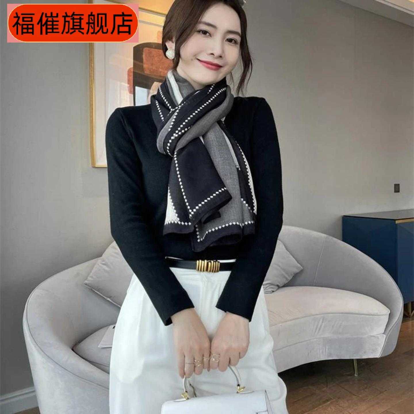 韩版冬季薄款简约高级感棉麻新款围脖围巾女今年流行丝巾披肩两用