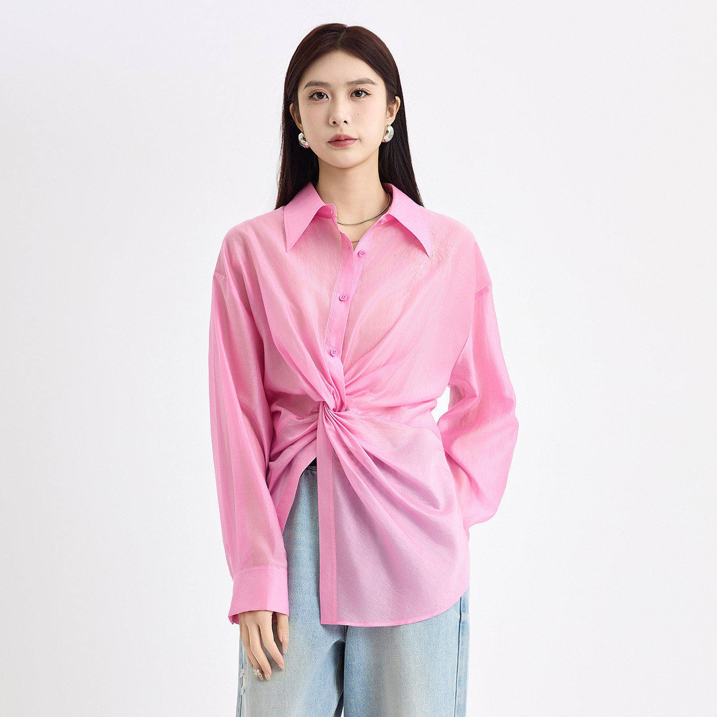 阅涵粉色衬衫女2026早春时尚设计通勤衬衣长袖时髦百搭上衣