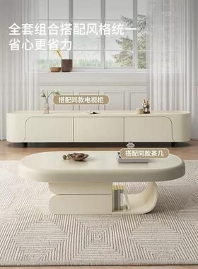 白色亮光岩板茶几组合家用客厅轻奢网红简约大理石电视柜