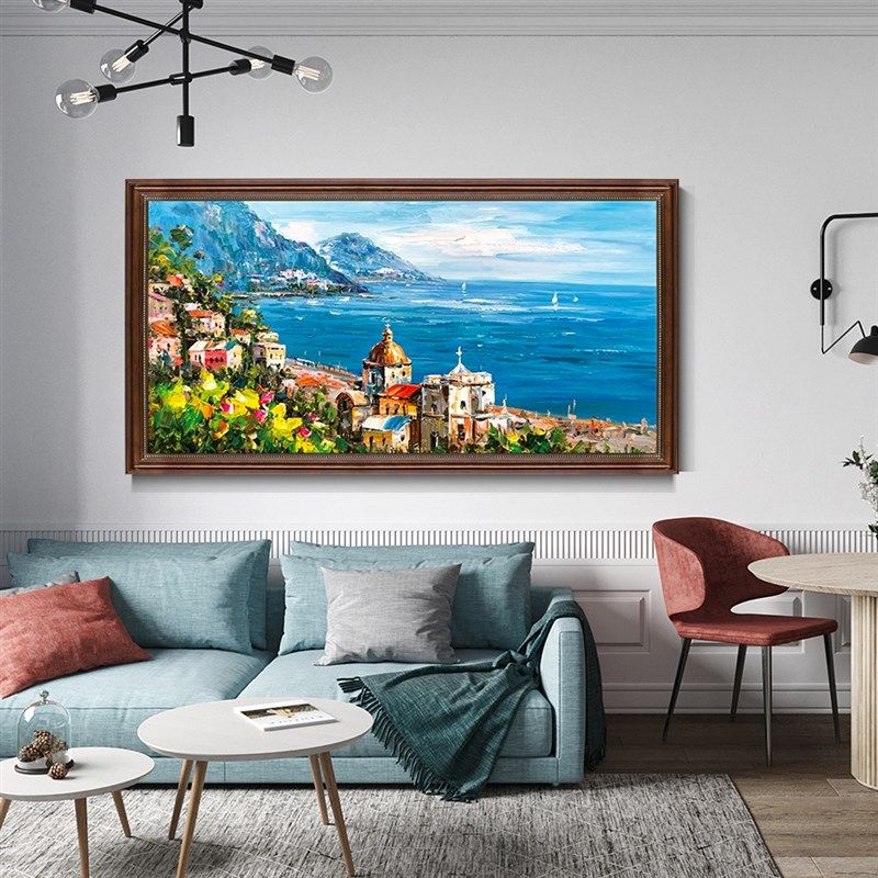 面朝大海春暖花开纯手绘油画风景装饰画客厅横版纯手工地中海油画