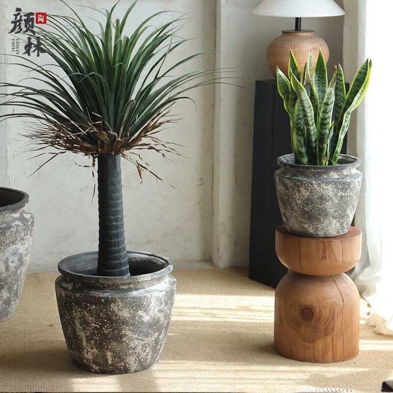 做旧大口径种花大盆仿真绿植大号容客景观装饰造景盆器厅落地树盆