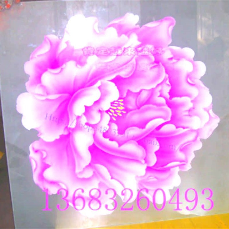 定做天刻钢化艺术玻璃隔断玄关屏风雕花吊顶正方形打罩灯富贵牡丹