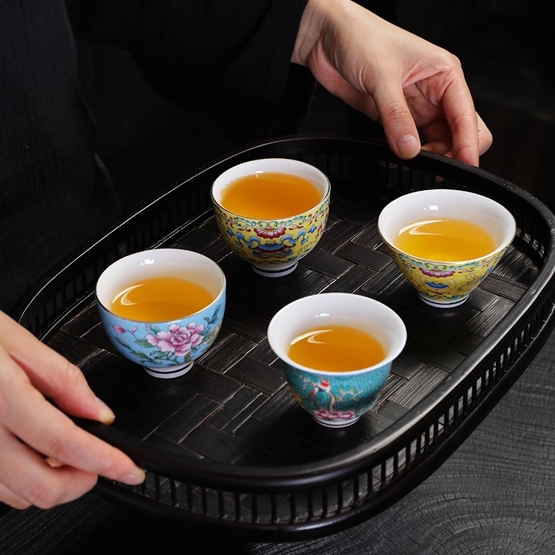 珐琅彩主人杯复古陶瓷茶杯套装功夫茶具茶盏茶碗礼盒装扒花品茗杯