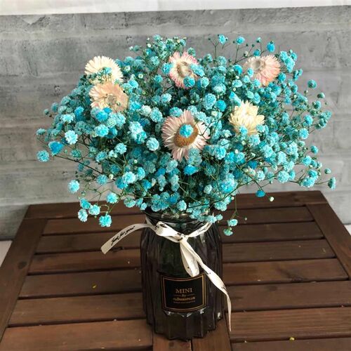 满天星鲜花勿忘我雏菊干花花束小清新家居装饰混搭大束带花瓶套装