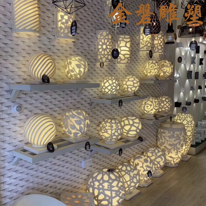 石材灯具透光砂岩园林灯球砂岩浮雕玻璃纤维庭院会所摆件工艺品定