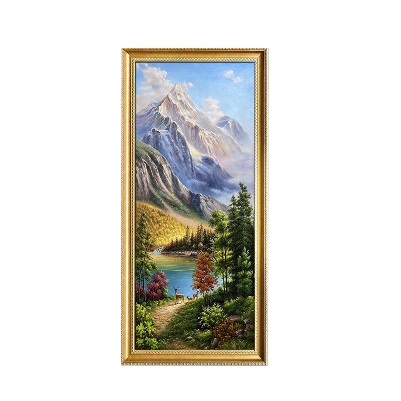 关手绘厅水风景油画客厅餐山玄纯背景墙装饰画欧式现代