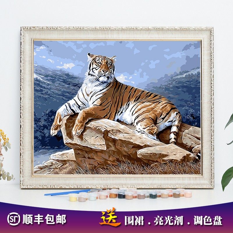 diy数字油画动物老虎自己上色解闷手工绘填色填充挂画装饰油彩画,家居饰品,DIY/数字油画,淘宝优惠券,粉丝福利购,淘宝优惠卷