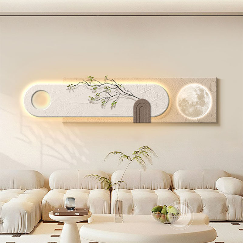 侘寂奶油风客厅装饰画2024新款砂岩肌理画高级感沙发背景墙壁灯画