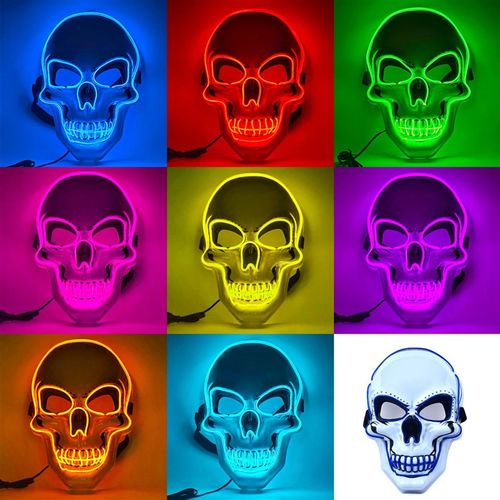 万圣节发光面具PVC白色骷髅头面具led面具万圣节发光面罩EL冷光面