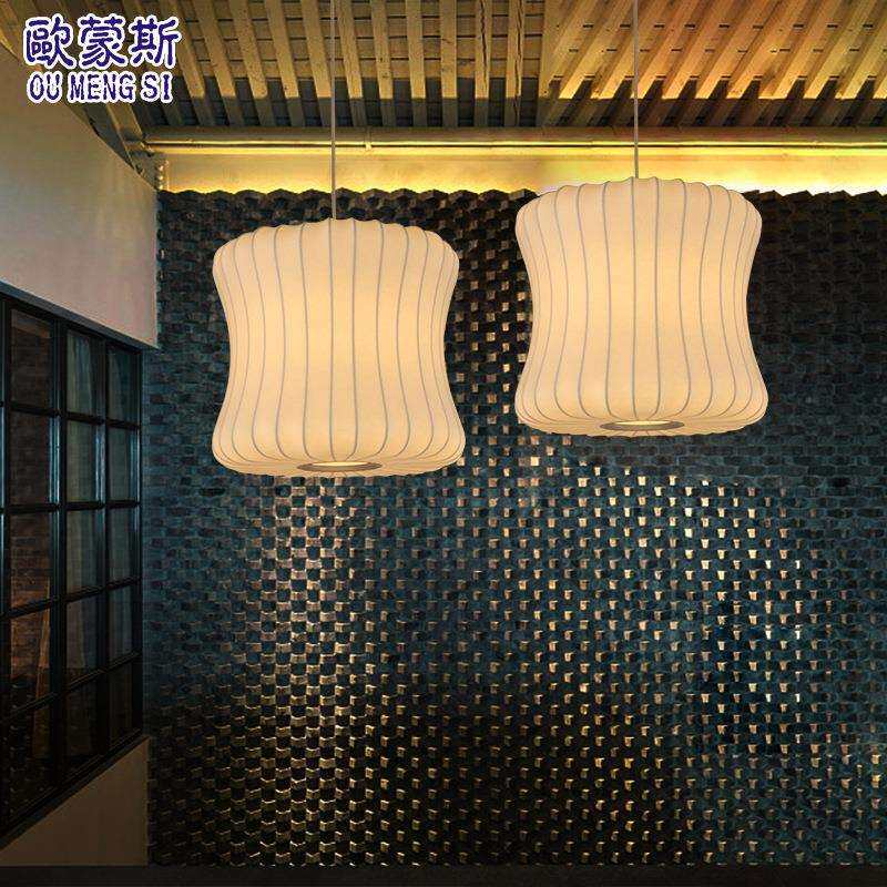 美式乡村简约创意餐厅吧台卧室吊灯楼梯桶型灯笼款蚕丝吊灯