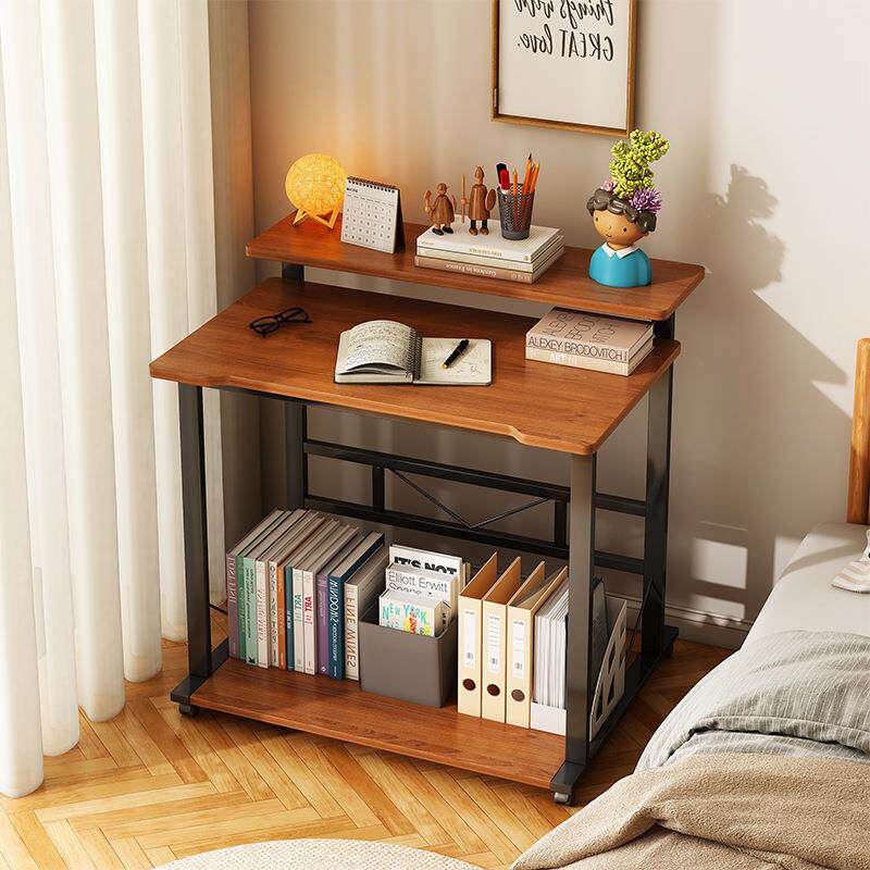 电脑桌带主机位桌椅带椅轻奢家用书桌房间用卧室带书架学生写字桌