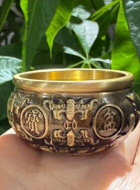 聚宝盆纯铜招财聚财摆件黄铜金碗香炉盆家用开业礼品乔迁装饰八福