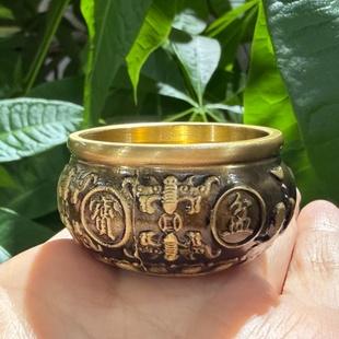 聚宝盆纯铜招财聚财摆件黄铜金碗香炉盆家用开业礼品乔迁装 饰八福