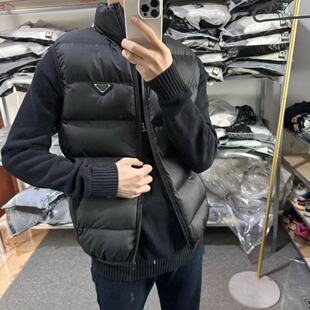冬季男士黑色三角标立领羽绒棉服马甲百搭保暖防水拉链外套潮流女