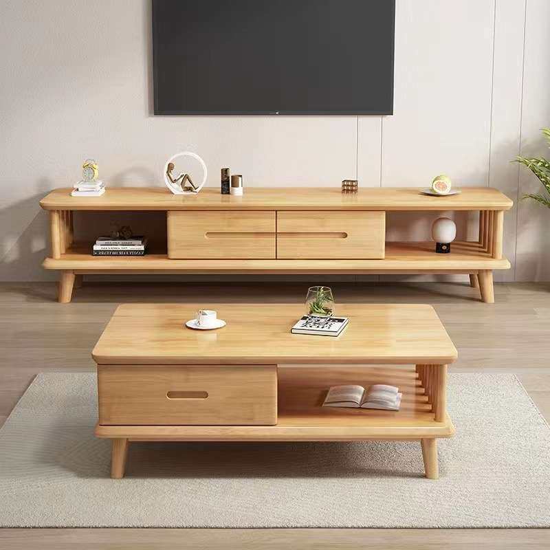实木电视柜茶几组合现代简约墙柜小户型矮柜北欧原木色客厅落地柜