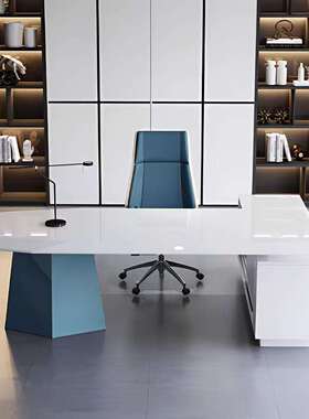 烤漆蓝色创意办公桌大气时尚办公桌高管办公桌烤漆办公室单人桌椅