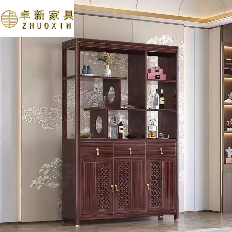 新中式乌金木实木玄关柜装饰柜隔断间厅柜一体客餐厅酒柜屏风家用