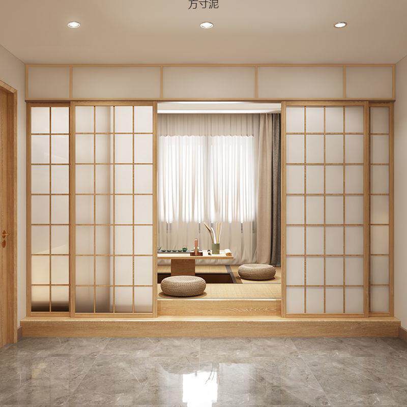 推拉门移门屏风实木隔断墙实木格栅客厅玄关酒店日式移门外贸